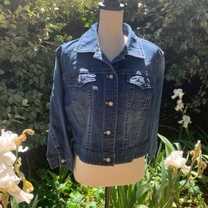 Chico’s Platinum Denim Jacket with Jeweled Accents